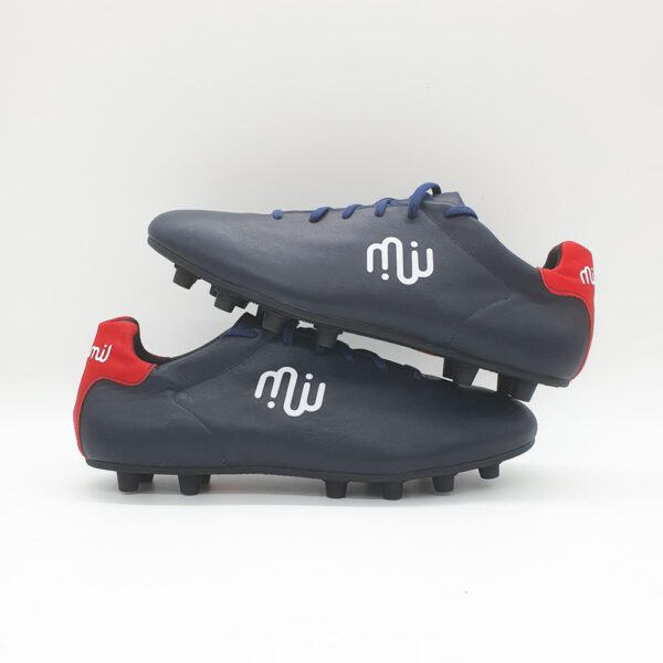 Chaussures de Foot Cuir - Crampons moulés - Modèle "Feinte" Bleu Rouge