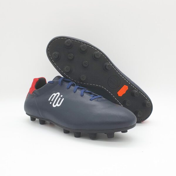 Chaussures de Foot Cuir - Crampons moulés - Modèle "Feinte" Bleu Rouge – Image 6