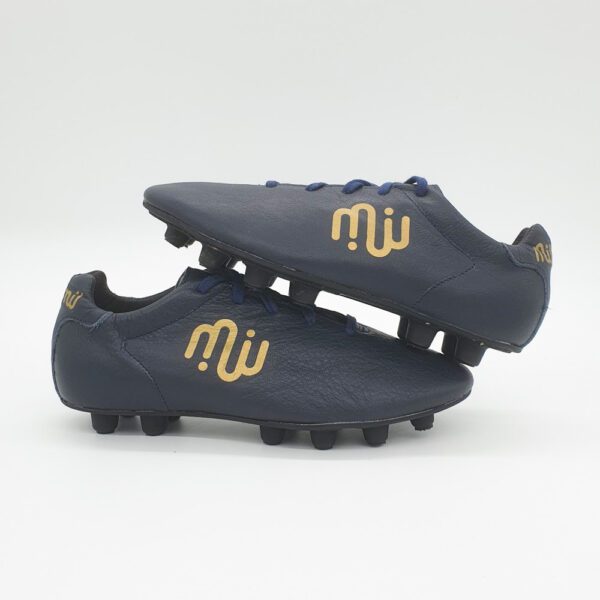 Chaussures de Foot Cuir pour Enfants - Crampons moulés - Modèle "Feinte" Bleu Marine
