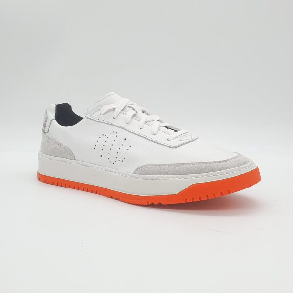 Sneakers Cuir Blanc : modèle "GRINTA" - Semelle Blanche et Orange – Image 2