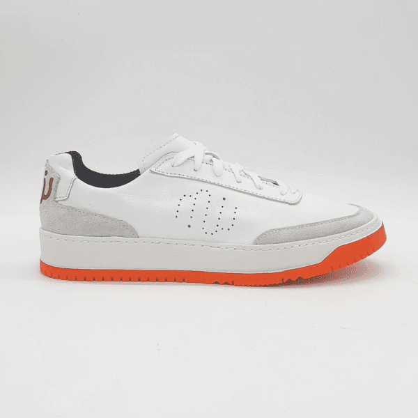 Sneakers Cuir Blanc : modèle "GRINTA" - Semelle Blanche et Orange